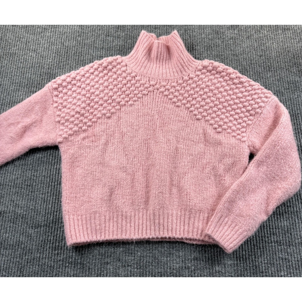 Free People Sweater Womens Small Pink Mock Neck Bobble Yoke Knit Pullover Cozy